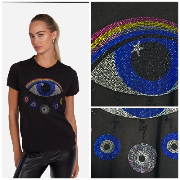 Lauren Moshi Tops - Lauren Moshi Crystal Rainbow Evil Eye tee